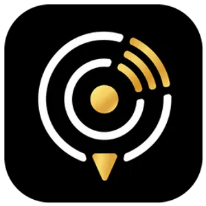 Símbolo do ide.IA Router: um alvo de localização com ondas de sinal e um marcador dourado