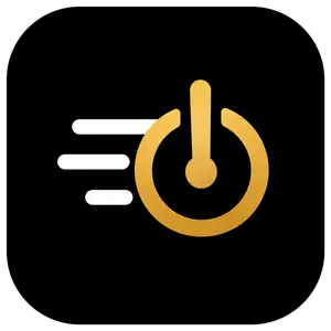 Símbolo do trade-ON: um botão de ligar dourado com três linhas de movimento