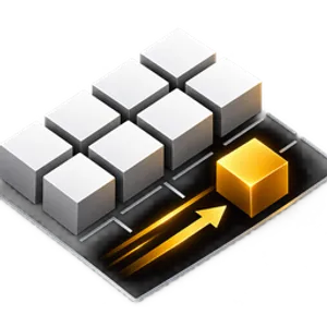 Símbolo do WMS ide.IA: cubos sobre uma grade de posições, com um cubo dourado em movimento